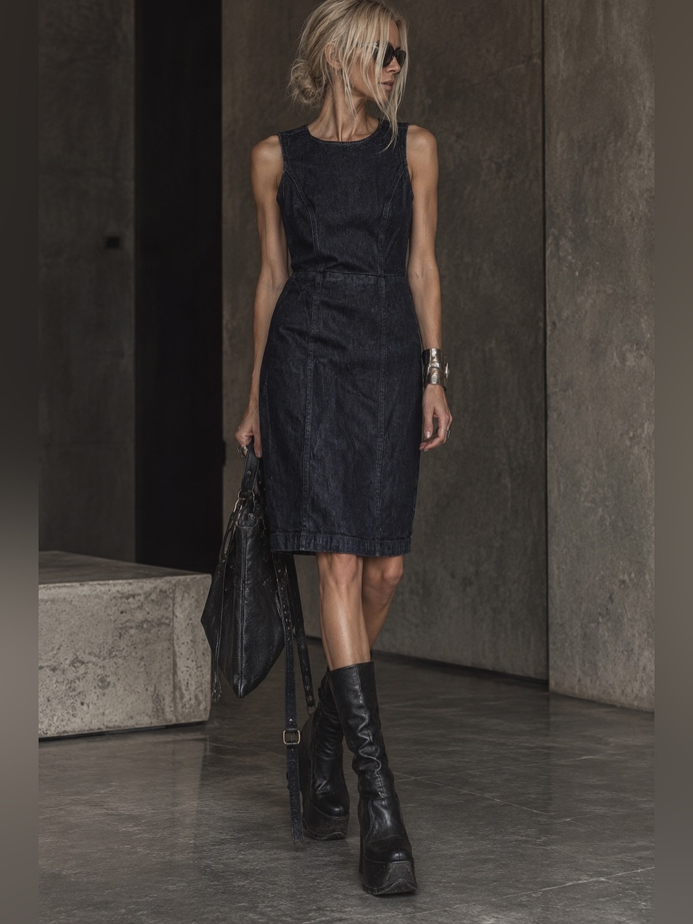 J.Crew Denim Dark Wash Sleeveless Sheath Midi Dress Size 2